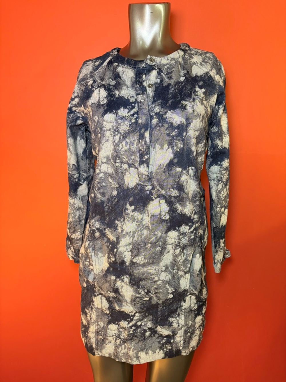 Emerson Fry Denim & White Long-Sleeve Tie-Dye Shift Dress